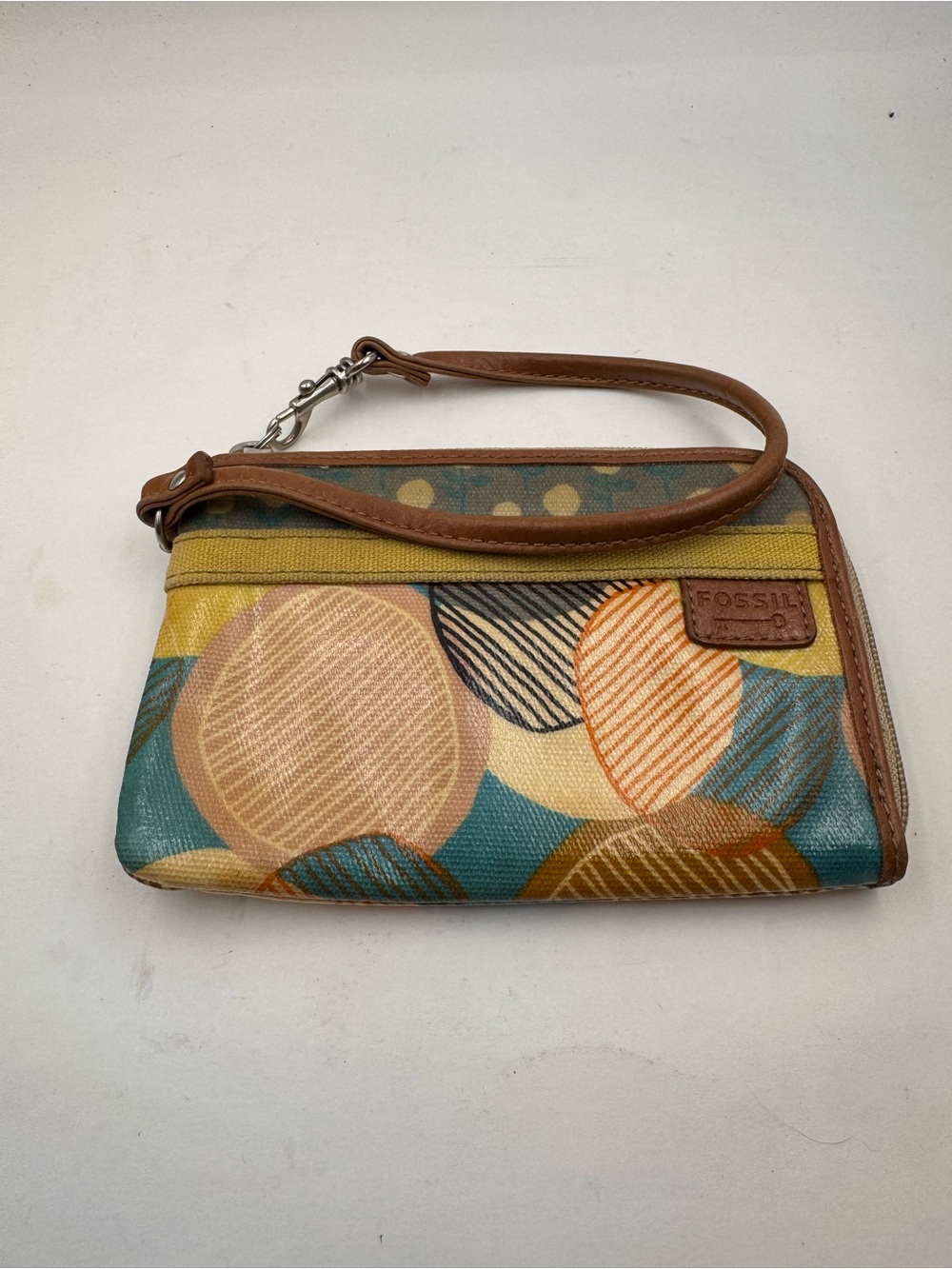 Fossil Key-Per Zip Wristlet — Multicolor Boho Canvas Print